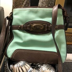 b.o.c. Aqua and Chocolate Crossbody Bag